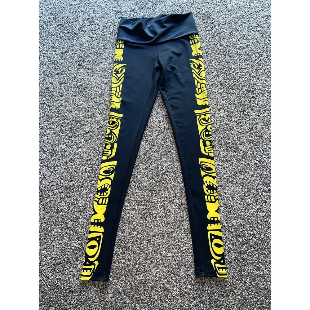 Triflare Women's Black/Yellow Totem Print‎ Full Length Leggings size Medium